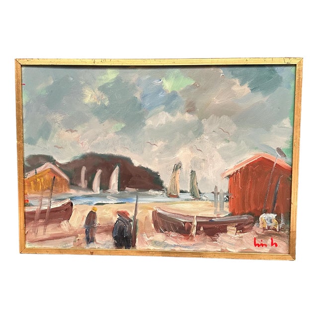 Eric Lo, Coastal Village, 1960s, Oil Painting on Canvas, Framed For Sale