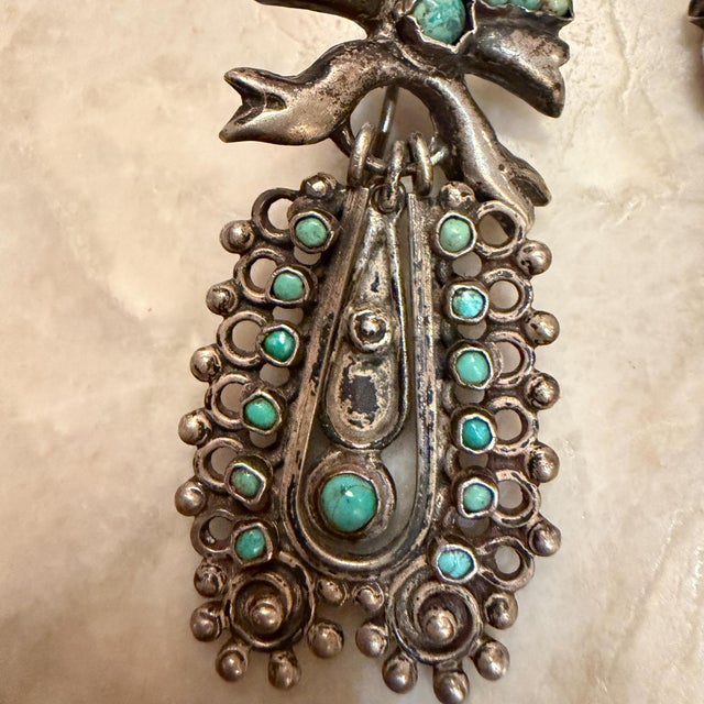 Mexican Dangle Earring Sterling Silver Turquoise Stones Barretto Matilde Poulat For Sale - Image 10 of 18