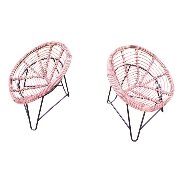 Mid-Century Bamboo and Iron Pod Chairs, 1960s, Set of 2 For Sale