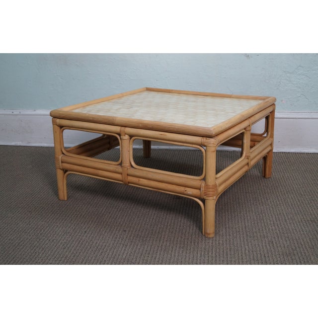 Vintage Rattan Bamboo Capiz Shell Top Coffee Table | Chairish