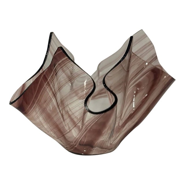 Vintage Murano Style Purple Ribbon Art Glass Handkerchief Swirl Bowl For Sale