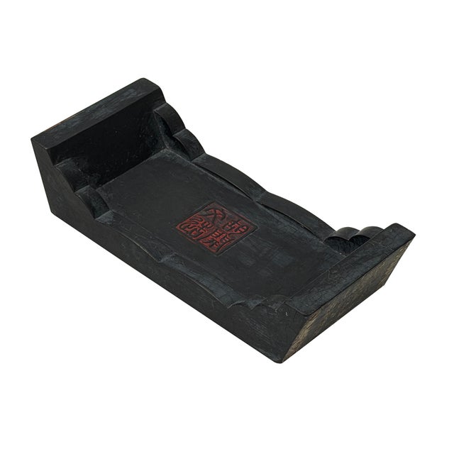Paint Chinese Black Lacquer Golden Graphic Bridge Shape Ink Display Art For Sale - Image 7 of 10