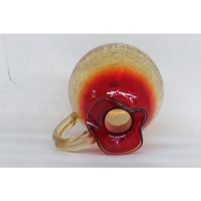 Red Mid Century Crackle Glass Amberina Small Pitcher Vase For Sale - Image 8 of 12
