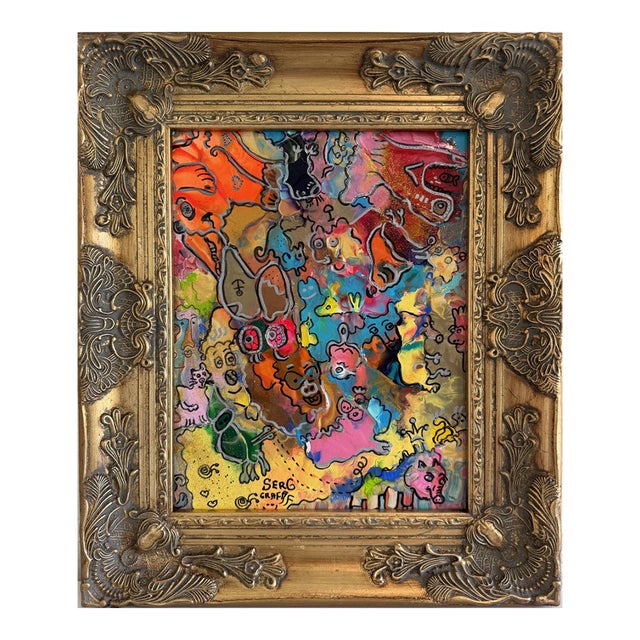 Original Abstract Painting Serg Graff "Piggy's Wild Party" Surreal Fantasy, Coa For Sale