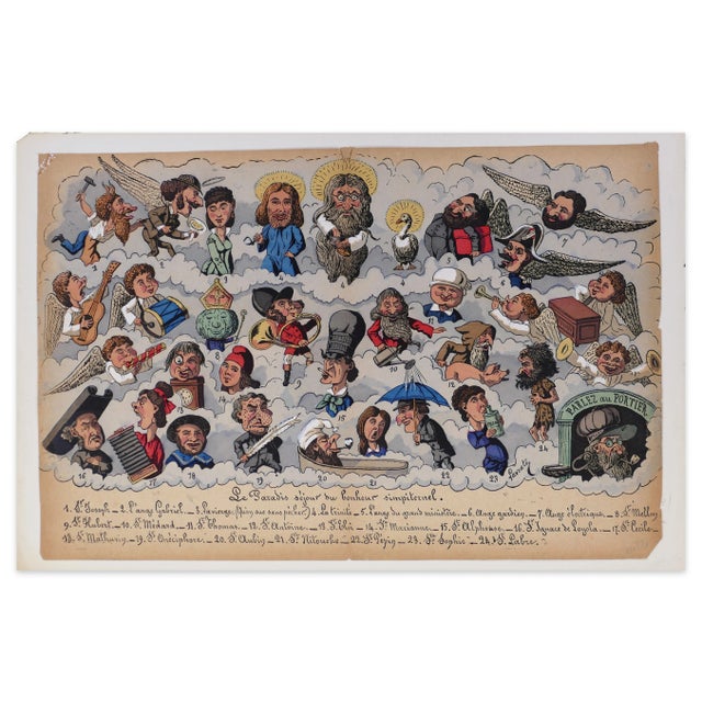 Le Paradis is an amusing original color lithograph on paper, realized by the French artist Edmond Lavrate (Orleans, 1829 -...
