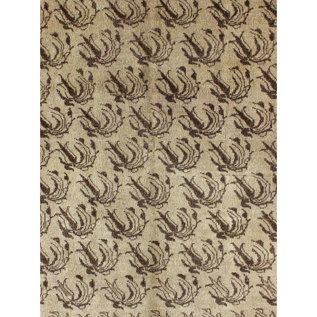 Tribal Vintage Turkish Oushak Rug With Repeating Botanical Motif in Taupe, Dark Brown For Sale - Image 3 of 7