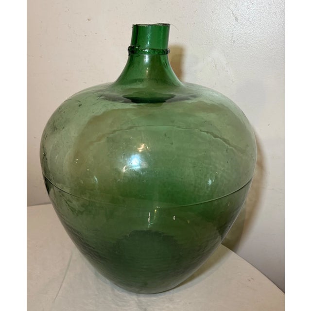 19th Century Gigantic Rare Cut Off Top Hand Blown Green Glass Demijohn Carboy Wine Bottle Jug For Sale - Image 10 of 13