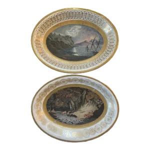 Pair of Antique Late 19th Century Hand-Painted Dishes