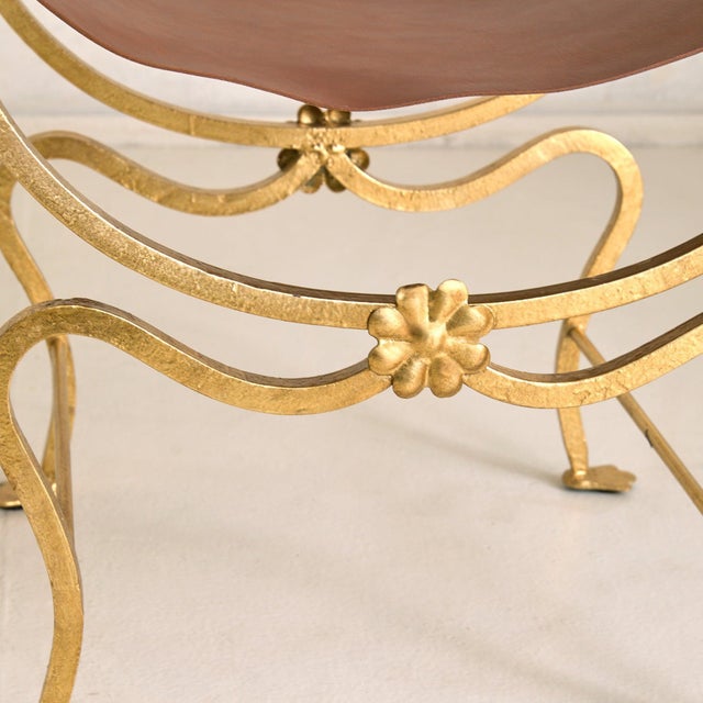 Gold Italian Gold-Leaf + Leather Accent Chair, 1960s - 2 Available For Sale - Image 8 of 11