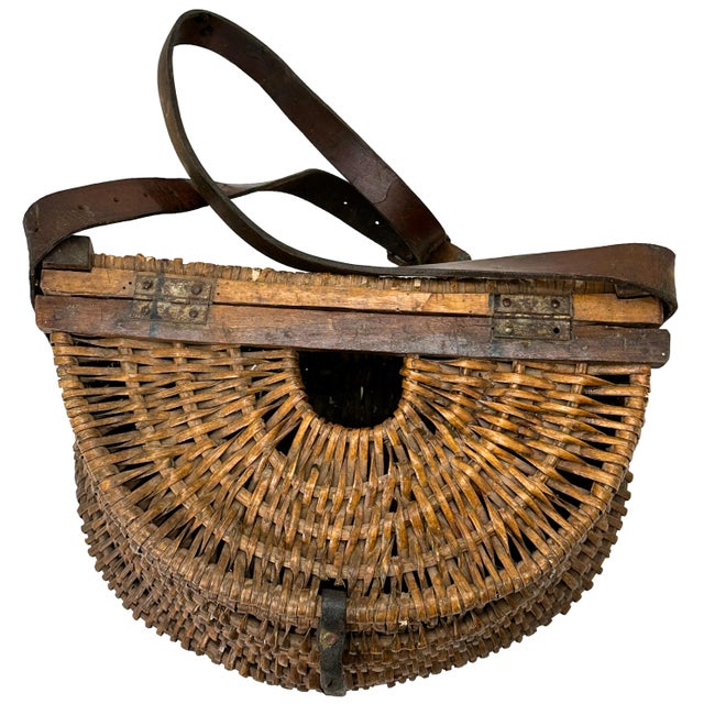 Large Antique American Folk Art Hand Made Hand Woven Wicker & Wood