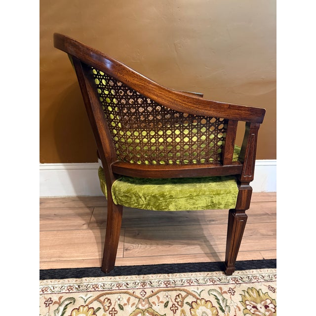 Vintage Green Velvet & Cane Accent Chair W/ Cushion For Sale - Image 13 of 14