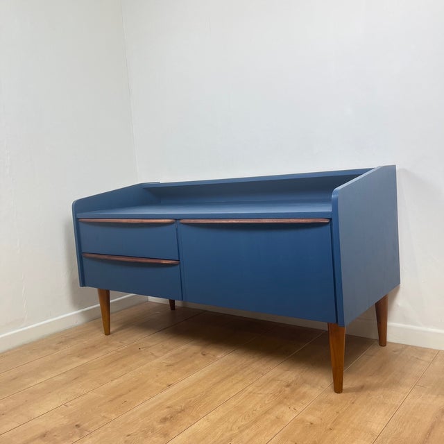 Wood Low Midnight Blue Wood Sideboard or TV Unit, 1960 For Sale - Image 7 of 11