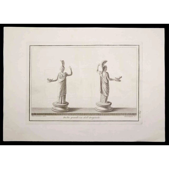 Ancient roman statue, from the series "antiquities of herculaneum", is an original etching on paper realized by ferdinando...