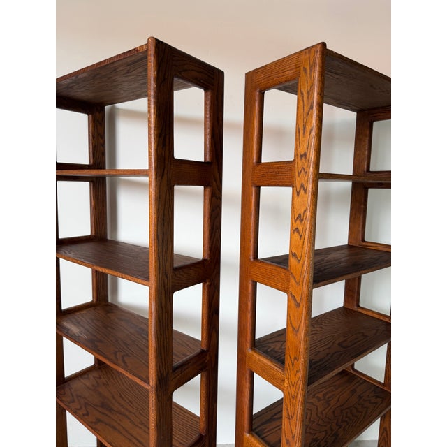 1970s Mid-Century Lou Hodges Style Solid Oak Six-Tier Bookcases – A Pair For Sale - Image 9 of 15