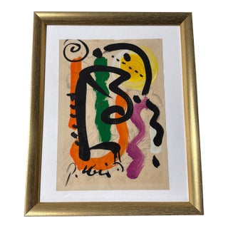 1970s Peter Robert Keil Original Painting Abstract Miro Style Modern Art Signed Framed For Sale