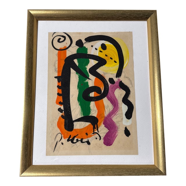1970s Peter Robert Keil Original Painting Abstract Miro Style Modern Art Signed Framed For Sale