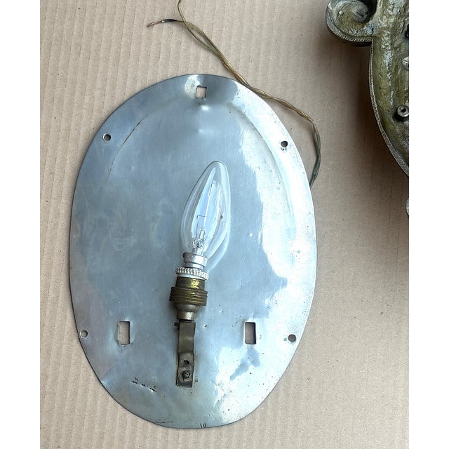 Vintage French Brass and Glass Wall Lamps, 1930s, Set of 2 For Sale - Image 10 of 12