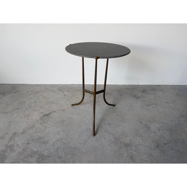 Mid-Century Modern 1970s Cedric Hartman Mid-Century Bronze Tripod Side Table With Concrete / Ceramic Top For Sale - Image 3 of 12