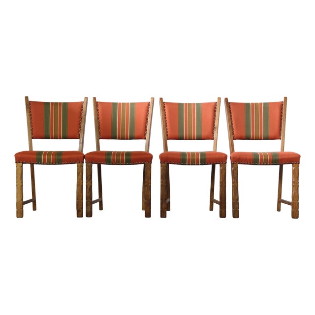 Vintage Danish Brutalist Tall Back Chairs attributed to Henning Kjærnulf, 1960s, Set of 4 For Sale