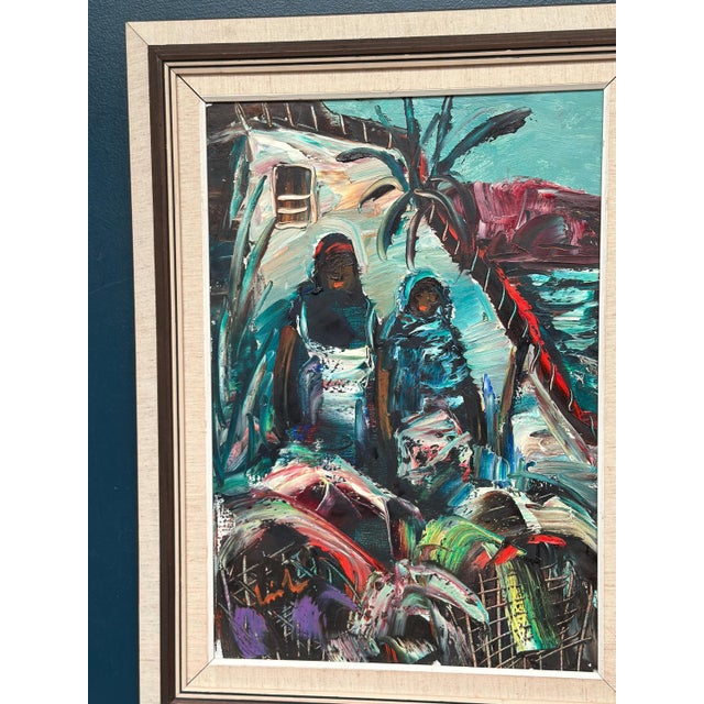 Mid-Century Modern Eric Lo, Villagers II, 1950s, Oil on Canvas, Framed For Sale - Image 3 of 10