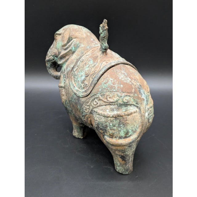 1960s 1960s Chinese Cast-Metal Elephant Ritual Jar For Sale - Image 5 of 11