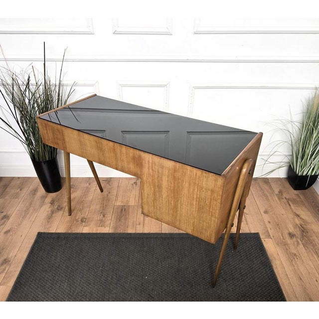 Italian Art Deco Walnut Burl and Glass Desk, 1940s For Sale - Image 9 of 10
