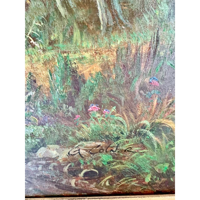 Mid-Century Modern Mid-Century Modern Realist Oil Painting, Dreamy Landscape in Golden Frame, Signed, 49"w For Sale - Image 3 of 5