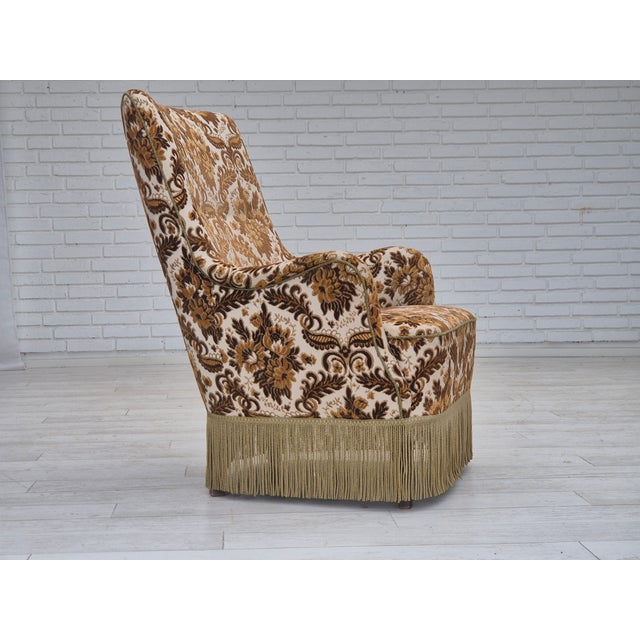 Danish Highback Armchair in Furniture Velour Fabric & Ash Wood, 1960s For Sale - Image 14 of 18