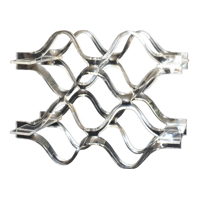 Vintage Mid Century Twisted Clear Lucite Wine Rack - Holds 6 Bottles For Sale