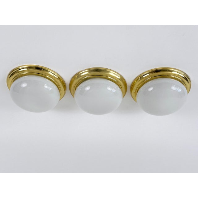 Vintage Brass and Opaline Glass Flush Mount, Germany, 1970 For Sale - Image 15 of 18