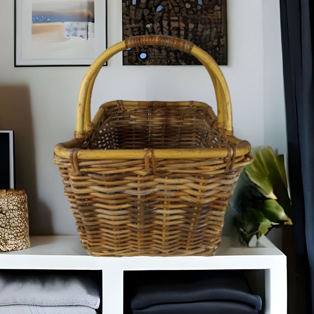 Vintage Large Handled Storage Basket For Sale - Image 4 of 5