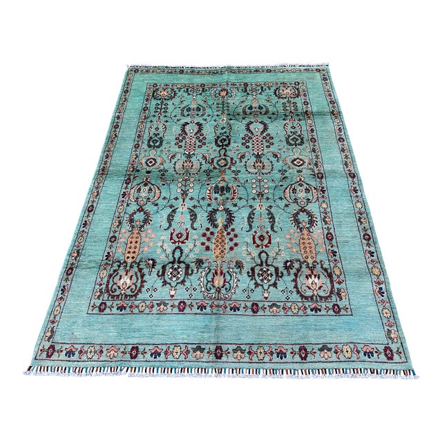 Teal Oushak Hand-Knotted Wool Rug - 7'10" X 5'8" For Sale