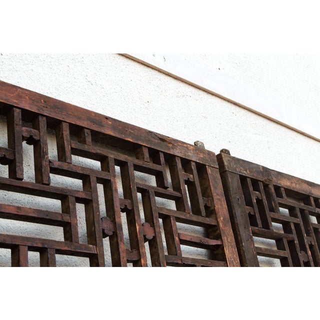 Early 18th Century Pair of Qing Dynasty Geometric Lattice Window For Sale - Image 5 of 9