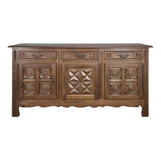 Low Oak 3-Door Sideboard with Rosettes and Star For Sale