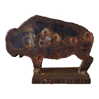 Western Rustic Iron Buffalo Shooting Target Doorstop With Bullet Holes For Sale