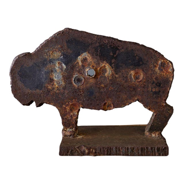 Western Rustic Iron Buffalo Shooting Target Doorstop With Bullet Holes For Sale