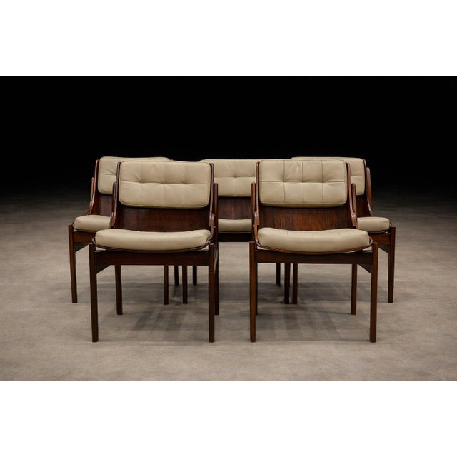 Brazilian Modern Set of Five Rosewood & Leather Dining Chairs, Jorge Zalszupin, Brazil, 1960s For Sale - Image 13 of 14