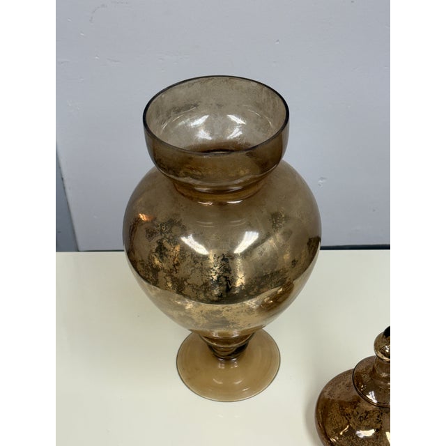 Traditional Antiqued Mercury Glass Lidded Urn For Sale - Image 3 of 12