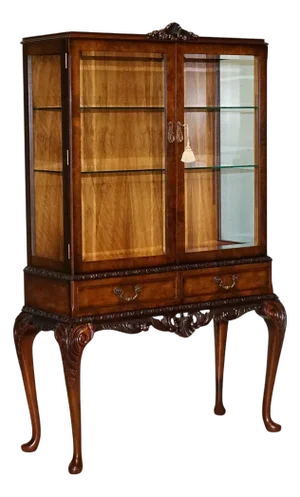 Vintage Carved Queen Anne Style Display Cabinet