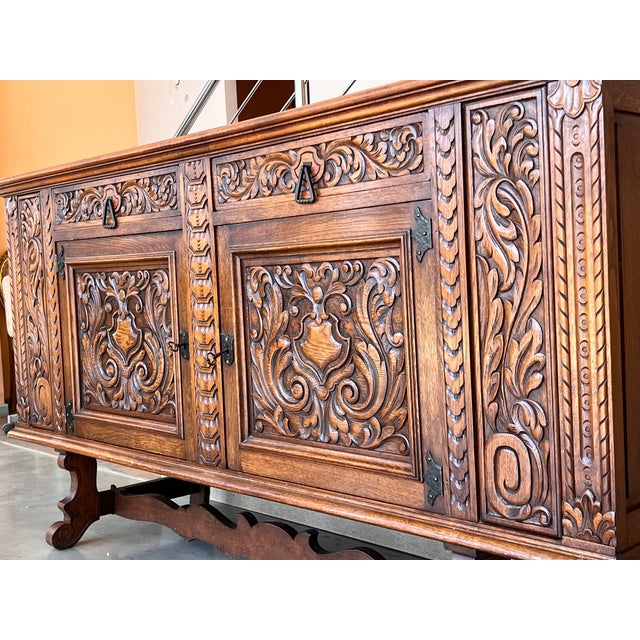 Wood 20th Century Catalan Spanish Large Buffet With Two Carved Drawers and Two Doors For Sale - Image 7 of 13