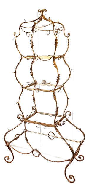 1960s Gilt Metal Leaves Decorated Italian Pyramid Shape Display Shelves Etagere Table