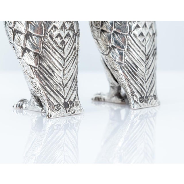 Elizabeth II English Silver Owl Salt Shakers by Richard Comyns, London, 1967, Set of 2 For Sale - Image 6 of 14