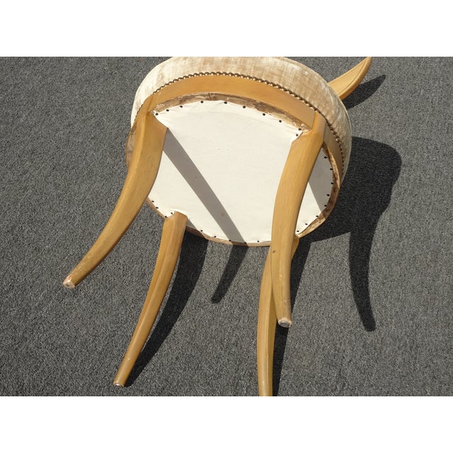 Vintage Mid Century Modern Tan Velvet Tufted Chair W Unique Backrest For Sale - Image 10 of 12