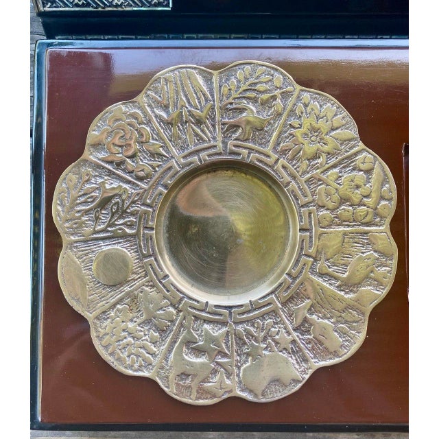 Large Vintage Korean Black Lacquer Mother-of-Pearl Scholar’s Box With Brass Dish Insert For Sale - Image 12 of 16