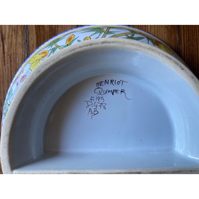 1990s 1990s Authentic 2 Piece Henriot Quimper French Faience Wall Fountain/Lavabo For Sale - Image 5 of 6
