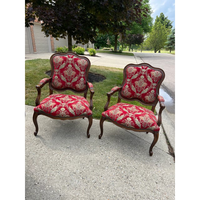 Maitland Smith Furniture Louis XV Bergere Upholstered Carved Chairs A Pair 2. Fabric upholstery very unique and hardly...