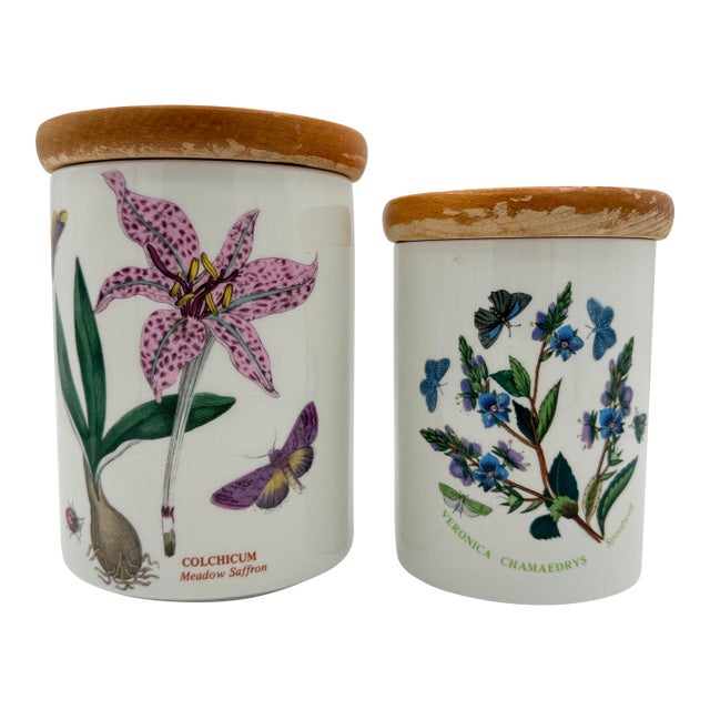 Vintage Portmeirion Botanic Garden Ceramic Kitchen Canisters - A Pair For Sale