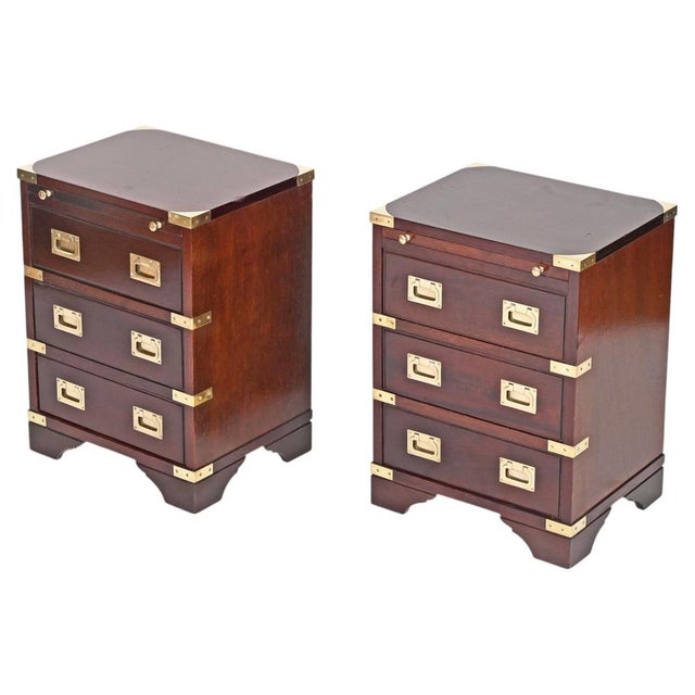 Campaign Style Nightstands in Wood and Brass, 1950, Set of 2 For Sale - Image 15 of 15