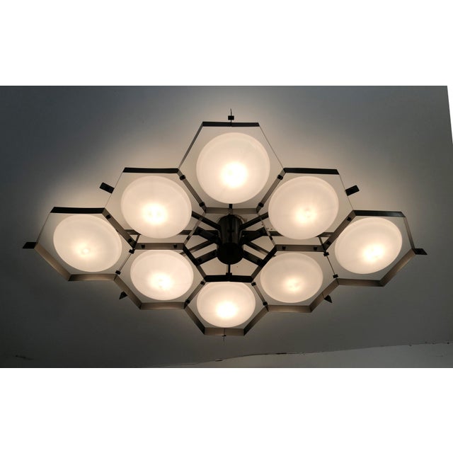 Italian 21st Century Beehive Satin Black Nickel Glossy White Murano Flush Mount by Fabio LTD For Sale - Image 3 of 8