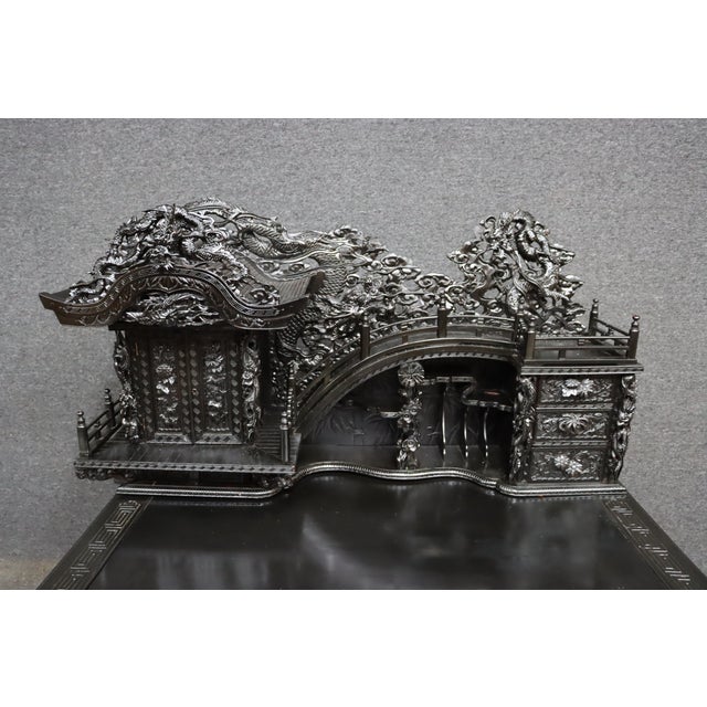 Highly Carved Chinese Dragon Black Lacquer Writing Desk / Secretary Desk For Sale In Philadelphia - Image 6 of 15